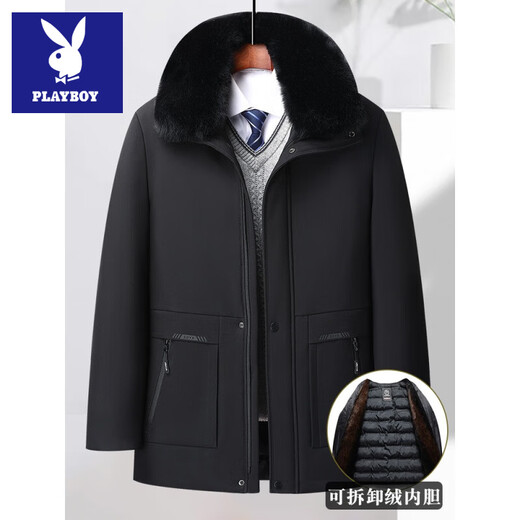 Playboy Dad Winter Jacket Middle-aged Men Removable Liner Cotton Clothes Middle-aged and Elderly Thickened Warm Cotton Jacket Grandpa Cotton Clothes 8808 Navy Removable Liner L 175 90-120Jin Jin is equal to about 0.5 kg
