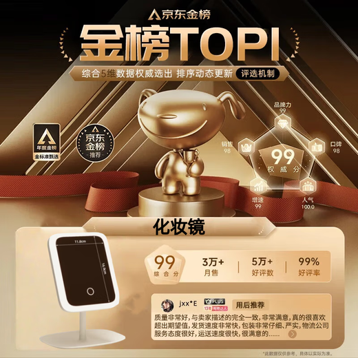 M Ecological Chain Series Same Style Makeup Mirror Portable Detachable LED Smart Luminous Lighted Makeup Beauty Mirror Desktop Beauty Makeup Mirror Desktop Fill-in Light Mirror Square Mirror White With Light Three Colors Three Gears/Clear Imaging