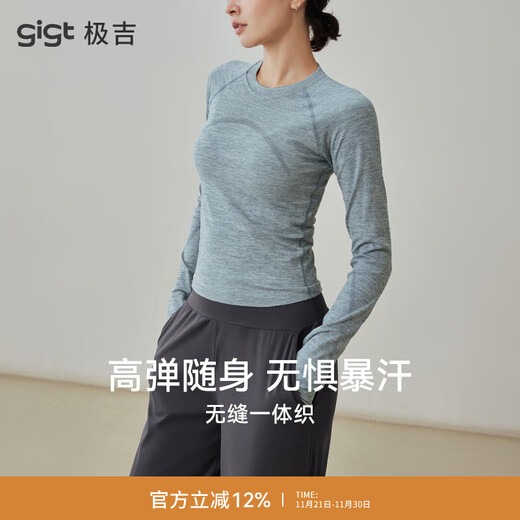 Gigt Jiji Yoga Wear Top Women's Slim Fit Running Sports T-Shirt Pilates Long Sleeve Fitness Clothing Belgian Blue L