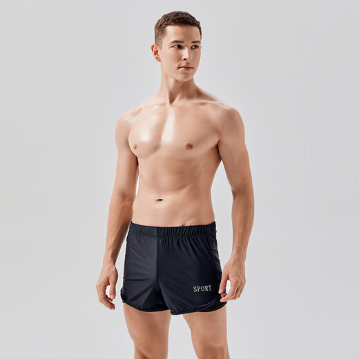 Men's swimming trunks for hot spring double-layer anti-embarrassment boxer 2025 new large size adult swimming trunks suit for men S003 corrugated + flat swimming goggles + silicone swimming cap + nose clip earplugs XL recommended 90--120 Jin Jin equals 0.5 kg