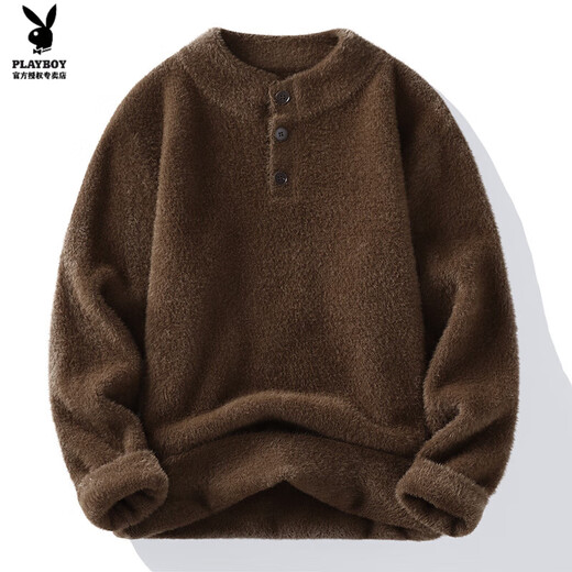 Playboy (PLAYBOY) Henry collar sweater men's mink velvet trendy knitted bottoming shirt casual warm top 2025 new autumn and winter M530 white M _ Recommended weight 90-110Jin Jin equals 0.5 kg