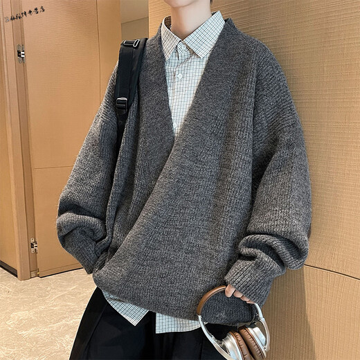 Yuexiang black cardigan sweater for men in autumn and winter heavyweight American Henry collar casual handsome inner versatile knitted bottoming shirt beige M