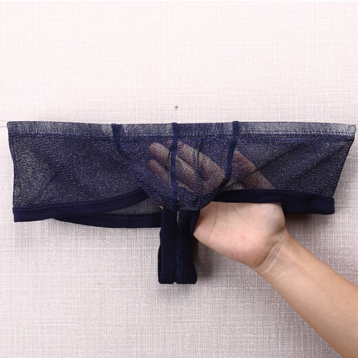 Universal small boxer sexy half-cover hip transparent large bag men's underwear mesh bright see-through breathable large thong panties gold L