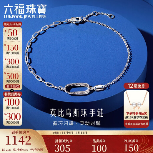 Lukfook Jewelry Platinum Bracelet Möbius Ring Platinum 950 Bracelet Price GJPTBB0012 Approximately 2.23 grams