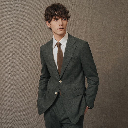 Guillaume de Mons flannel suit wool high-end suit haute couture men's business casual wedding men 2025 autumn and winter dark green top + trousers 50