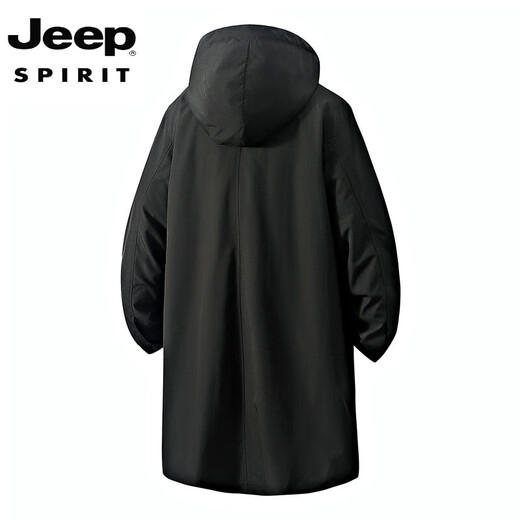 JEEP SPIRIT Large Size Men's Mid-Length Windbreaker Jacket Men's Spring and Autumn Style Fatty Loose Plus Fat Extra Large Hooded Fat Man Coat Black 2XL (220Jin Jin is equal to 0.5kg -245Jin Jin is equal to 0.5kg)