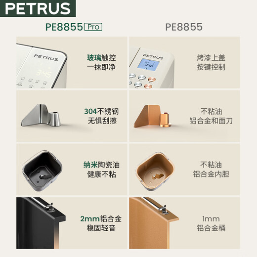 Petrus 2025 new bread machine household fully automatic multi-function kneading and cooking machine PE8855pro ice bucket set (pro + ice bucket)