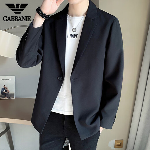 AX Armani's new light luxury handsome suit men's spring business casual suit jacket Korean style trendy single suit gam-K055 solid color single button small suit black M