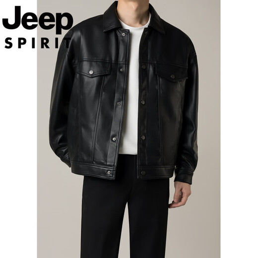 JEEP SPIRIT Jeep international brand autumn and winter trendy men's handsome high-end men's motorcycle short leather jacket jacket for men black 4XL