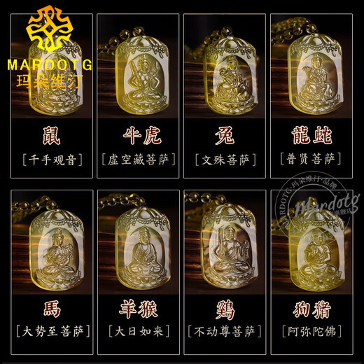 MARDOTG citrine natal Buddha pendant for men Manjusri Bodhisattva natal year twelve zodiac amulet necklace pendant for men and women Fudo Bodhisattva (zodiac chicken)