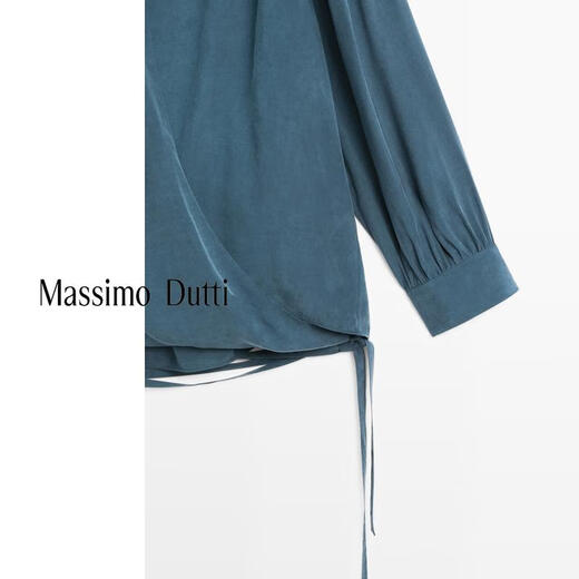 Massimo Dutti Spring and Summer New Product 2026 Women's Casual Simple Versatile Wind Elegant Cross Blouse Shirt 05108708 Green S (170/88A)