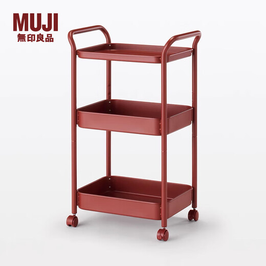 MUJI Steel Tube Trolley Rack Storage Rack Organizing Storage Rack Kitchen Bathroom Modern Simple Dark Red