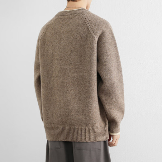 MONTAGUT Wool Blended Henley Collar Retro Sweater Men's Winter New Thickened Warm Sweater with Pullover Top Light Gray L 120-140Jin Jin equals 0.5kg