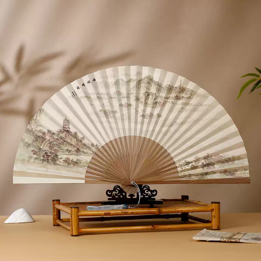 Yusen Yijishan Chinese style folding fan original fan Hangzhou gift Beijing-Hangzhou Grand Canal West Lake Liangzhu cultural fan men's fan 8 inch 30 square oil bamboo West Lake Range Rover daily fan