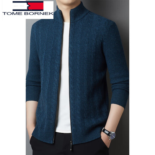 TOME BORNEK Tommy Tommy 100% wool knitted cardigan men's spring and autumn new stand-up collar zipper jacquard sweater jacket medium gray 165/84A