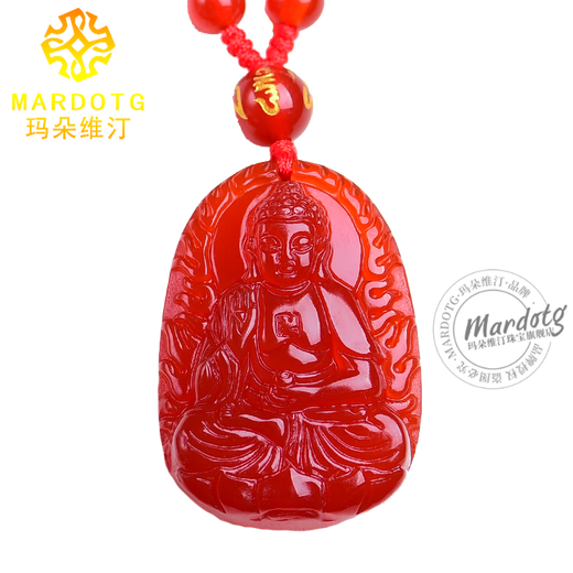 MARDOTG red agate zodiac Buddha pendant, twelve zodiac signs for men and women, zodiac year guardian amulet necklace, holiday gift, horse, great trend - with bead chain