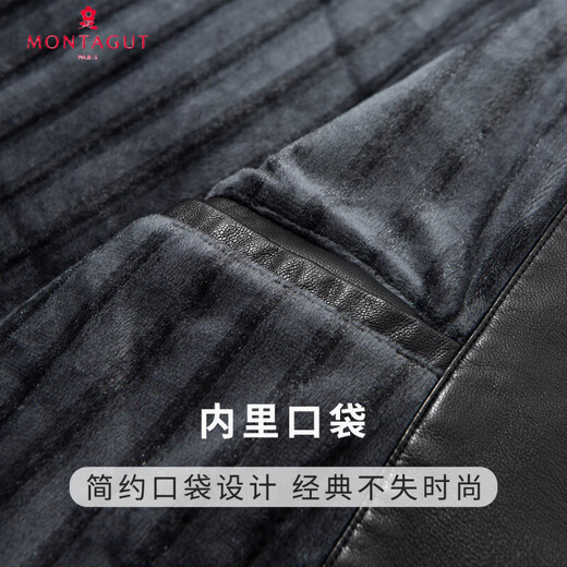 Montagut gift box, plus velvet to keep out the cold & striped velvet lining, leather jacket, business casual lapel PU leather jacket for men, black XL/52