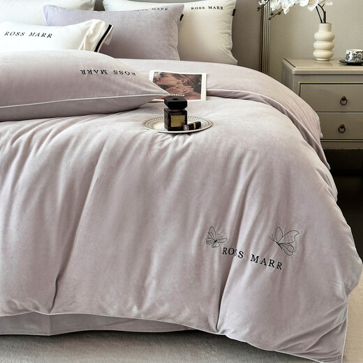 Yonghuan high-end baby velvet warm four-piece set winter style thickened milk velvet bed sheets and quilt covers bedding products baby velvet-purple 3 seconds quick heating sheet style standard sheet style/1.5-1.8 meters bed quilt cover 200