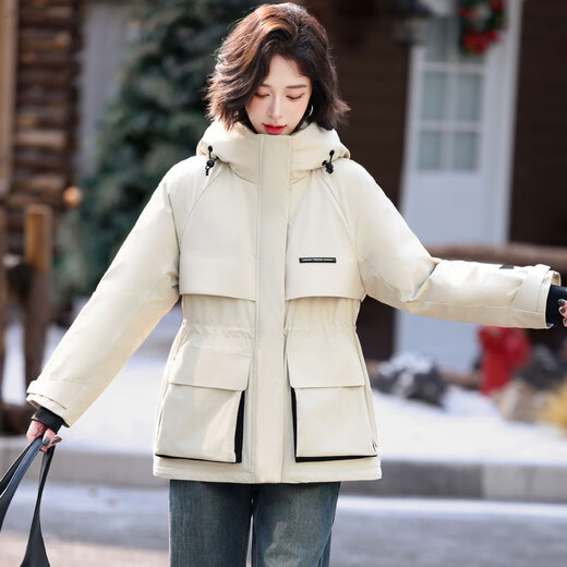 LISM shopping mall same style high-end down jacket super good-looking spliced women's parka down jacket women's mid-length charge black M