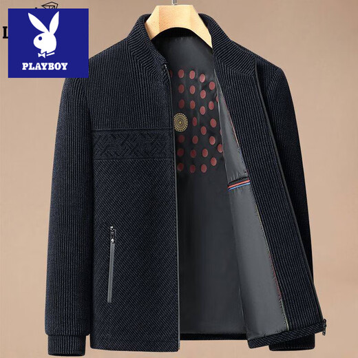 Playboy Dad Jacket Spring and Autumn Style Middle-aged Woolen Jacket Men's Autumn Middle-aged and Elderly 50-Year-Old Grandpa Clothes (Spring and Autumn Style) Black Blue M 170/88A Suitable for 80-100 Jin Jin equals 0.5 kg