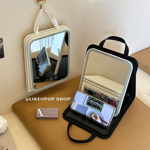 LED makeup mirror with light folding dressing high-definition desktop portable student dormitory home travel beauty small mirror basic white large size