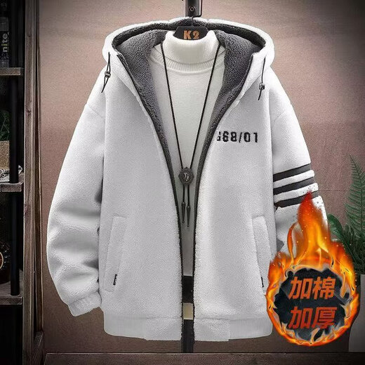 Playboy 25 Double-sided Velvet Jacket Men's Winter Loose and Trendy Teenage Students' Padded Thickened Granular Velvet Men's Jacket White XL