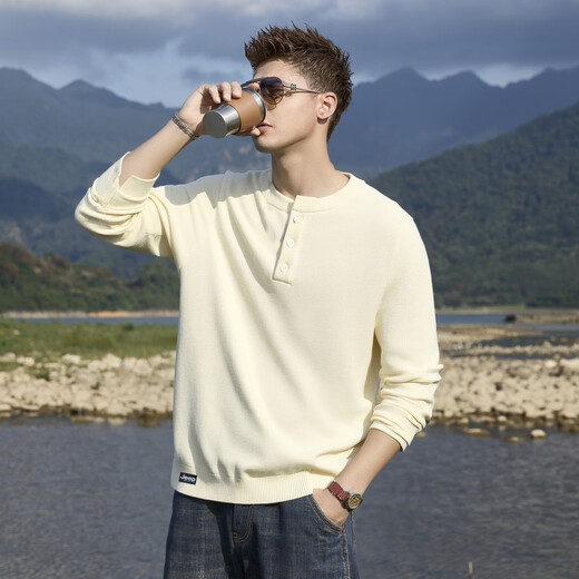 Jeep (JEEP) American retro Henry collar sweater for men, autumn long-sleeved knitted bottoming shirt for men, casual versatile sweater jacket for men, Xiaobai Xing M