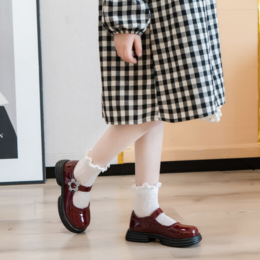 G.duck girls' small leather shoes 2025 new soft-soled children's black performance shoes for older children, college-style style princess shoes, black 26, shoe inner length 15.6cm