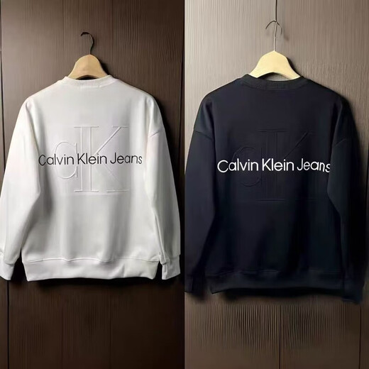Calvin Klein Jeans embossed long-sleeved 25 printed embroidered new sweatshirt pure cotton loose versatile versatile pullover top for men and women trendy style white M recommended 100-120Jin Jin equals 0.5 kg