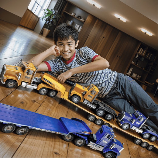 Ferngesteuerter Pritschenanhänger, Elektro-LKW, Traktor, Bagger, Kinderauto, Transport, Junge, Spielzeug, ferngesteuertes Auto, 6 Funktionen, 63 cm, ferngesteuerter Anhänger, original zwei Sätze wiederaufladbarer Batterien