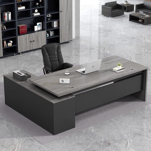 Desk boss desk simple modern manager desk and chair combination single office executive desk with cabinet furniture 180*80cm + side cabinet gray oak