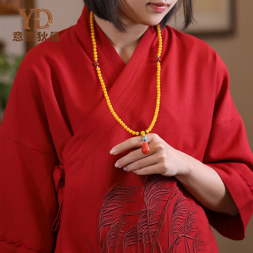 Italian beeswax bracelet for men and women, high-end multi-ring chicken fat yellow amber jade bracelet, Pixiu pendant necklace, cultural toy jewelry, 6mm, 108 pieces (one item, one certificate)