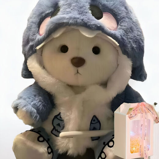 Rabbit plush Internet celebrity toy cross-dressing doll doll male and female bear rag doll cute and super cute children's birthday gift white sweater + overalls + white bear 30 cm ordinary packaging