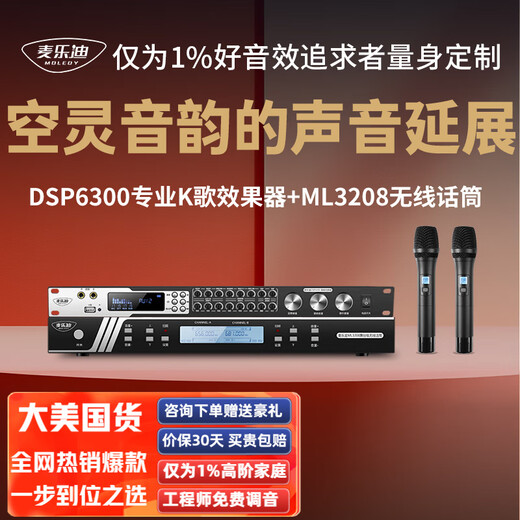 Melody DSP6300 karaoke reverberation digital audio preamp effector home theater anti-howling mixer processor including microphone mixer equalizer DSP6300+ML3208 variable frequency microphone set standard version