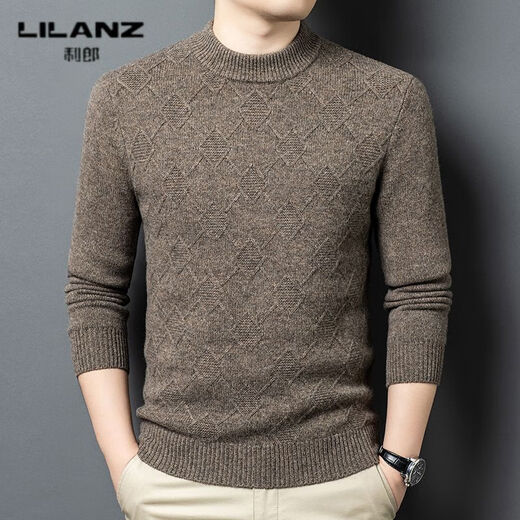 Lilan men's thickened woolen sweater half high round neck winter thick woolen sweater middle-aged dad's new style base camel thickened 4XL (190)