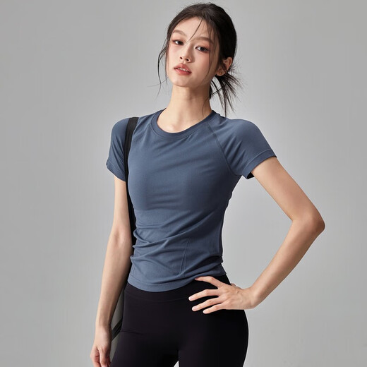 Quick-drying dry yoga clothes short-sleeved women's slim fit breathable sports tops running Pilates professional fitness clothes T black A style XL
