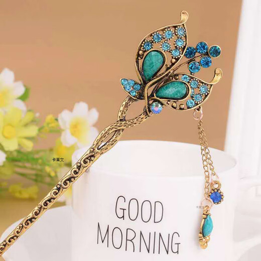 Kalevin Chinese style hairpin for women 2026 spring and summer antique style tassel step shake alloy hairpin cheongsam hair accessories pink flower hairpin