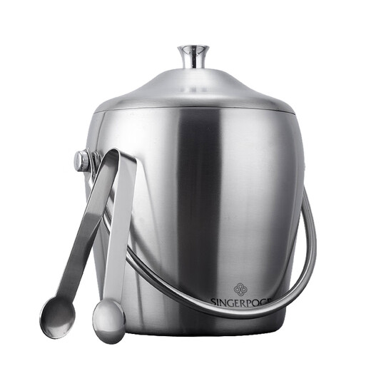 Shima high-end imported quality stainless steel ice bucket champagne bucket red wine iced beer ice bucket ktv bar ice wine bucket 2L bright binaural ice bucket with ice clip set