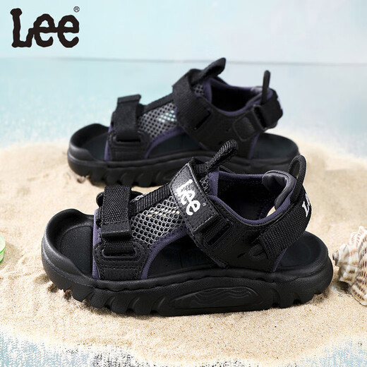 Lee children's shoes summer children's sandals for girls anti-slip soft bottom Velcro breathable beach shoes for boys black 26 recommended foot length 159.5mm