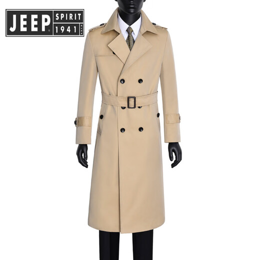 JEEP SPIRIT Jeep Men's Spring and Autumn Over-the-Knee Long Fashionable and Handsome Color Changing Extra Long Trench Coat Slim Jacket Fashion Coat Gray XL Recommended 150Jin Jin equals about 0.5kg