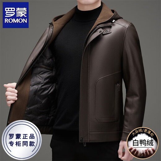 ROMON leather jacket men's winter new style plus velvet thickened warm and cold-proof jacket men's light business men's down jacket black XL /180 recommended 140-155Jin Jin equals 0.5 kg