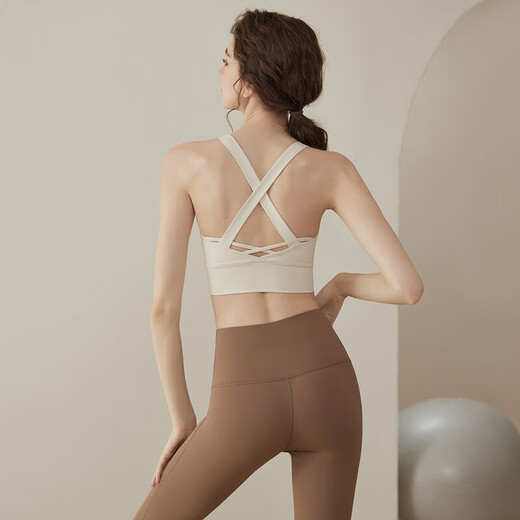 Internet celebrity yoga clothing women's suit high-end summer 2025 new Pilates training clothing fitness pants sports vest purple bra + khaki pants S