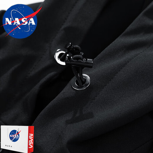 NASA RHUDE windbreaker men's mid-length spring and autumn coat men's youth loose coat autumn printed velvet hooded autumn and winter windbreaker black 5XL (200-220Jin Jin equals 0.5 kg)