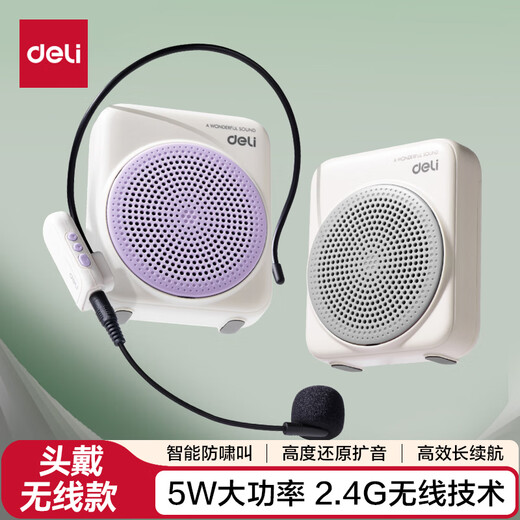 得力（deli）5W小蜜蜂扩音器教师专用老师上课专用户外无线麦克风扩音喇叭大功率扬声器无线头戴款灰色