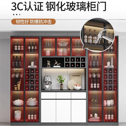 The middle shopkeeper living room wine cabinet display cabinet against the wall 2025 solid wood light luxury tea wine cabinet storage cabinet with glass door 80+120A/grey door free delivery