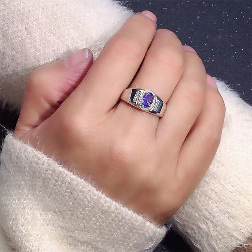Fat Donglai's same tanzanite ring S925 silver inlaid with natural men's fashionable color, beautiful personality, lively temperament, Tanzanite ring with adjustable opening