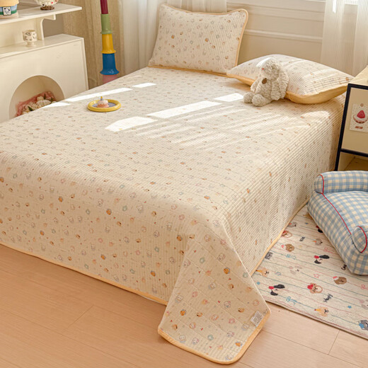 MUJI MUJI 100% cotton sheets, baby velvet velvet bed cover, reversible cartoon winter bedding, Warm Yellow Meow Dream A version pure cotton, B version baby velvet, reversible available, suitable for all seasons, bed-making three-piece set 220cm*240cm