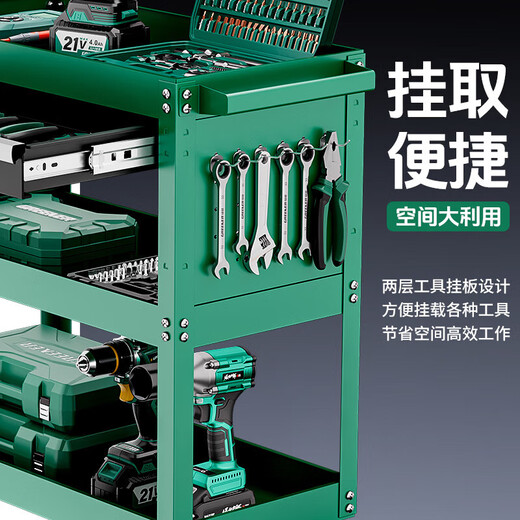 GREENER Tool Cart Auto Repair Drawer Type Maintenance Small Trolley Box Mobile Three-Layer Cabinet Parts Cart Shelves Storage Same as the Main Picture - Capacity Upgraded Drawer Type Green Delivery Hook