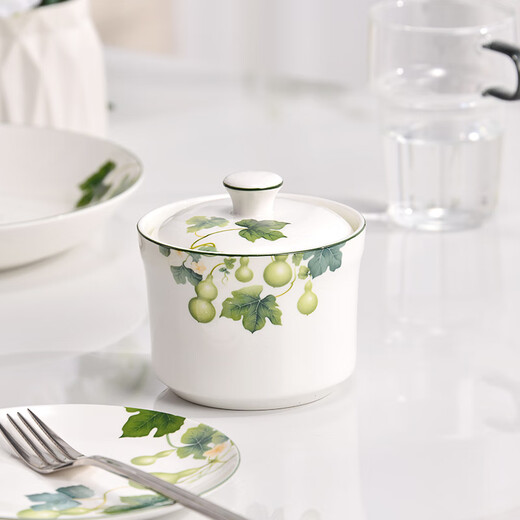 Jinlanyu bone china stew pot with lid, household small steamer, 4-inch stew pot, small bowl with porcelain lid, Wu Fu Lin Men - 4-inch stew pot, 1 piece, 380ml, 1 piece