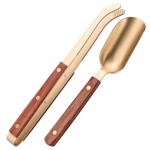 Meikejie Copper and Wooden Tea Spoon Set Three-piece Tea Ceremony Liujunzi Wooden Kungfu Tea Ceremony Three-piece Set Tea Pen Teaspoon Tea Clip (Set of 3) Wooden Copper (Upgraded Teaspoon + Tea Clip + Tea Pen)